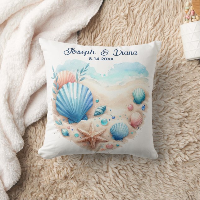 Coussin Noms de la Saint-Valentin Anniversaire de la plage (Couverture)