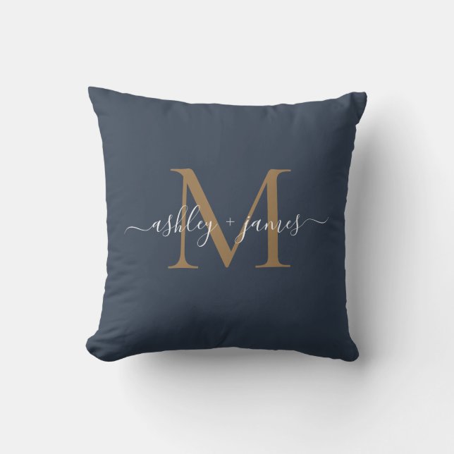 Coussin Noms de script de monogramme d'or élégant Mariage  (Recto)