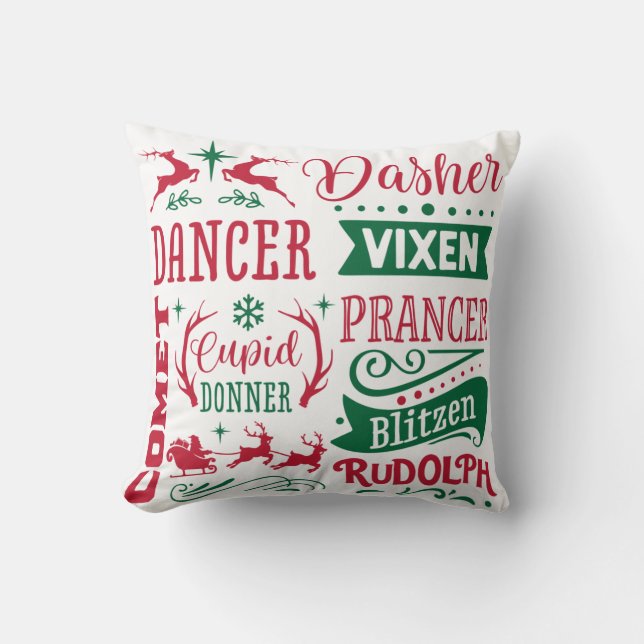 Coussin Noms des rennes Décor de Noël (Recto)