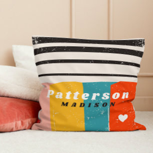 Coussin Noms personnalisés avec rayures bloc de couleur mi