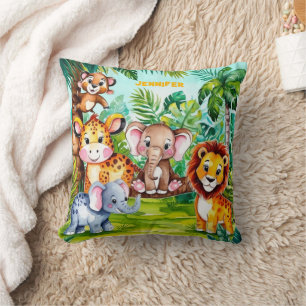 Coussin Noms personnalisés d'animaux de la jungle Safari p