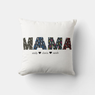 Coussin Noms personnalisés de patte de chat de maman chien