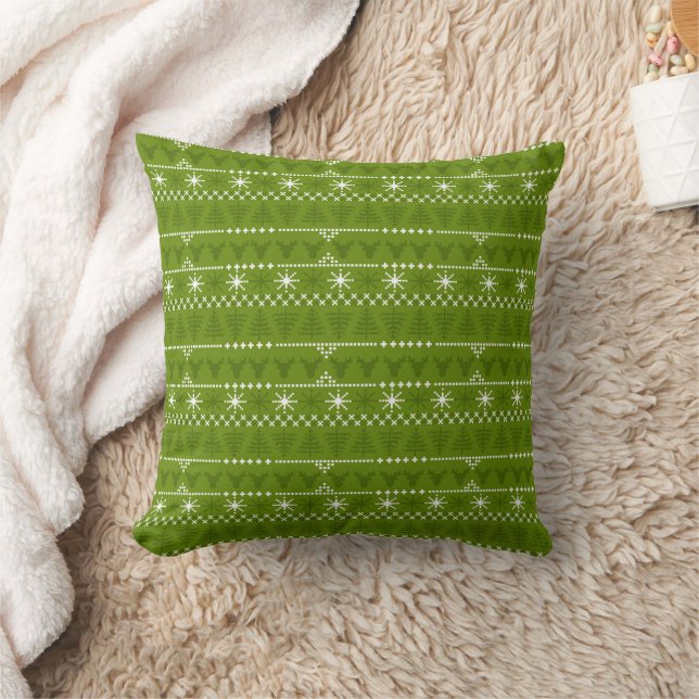 Coussin Nordic Green Trees and Stars Motif (Couverture)