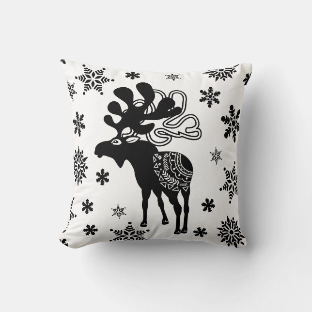 Coussin Nordic Winter Star Art and Snowflakes (Recto)