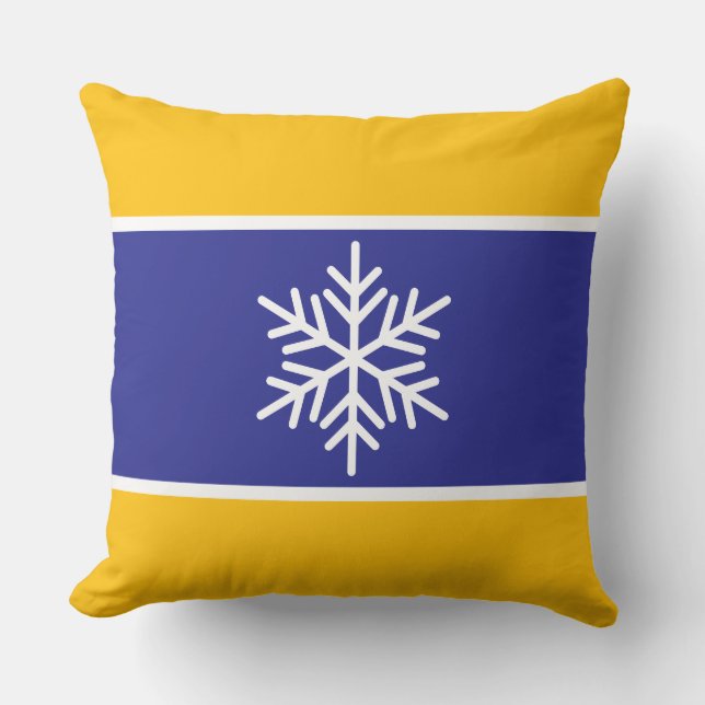 Coussin Nordique bleu profond jaune blanc rayures flocon d (Recto)