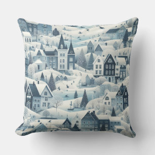 Coussin Nordique Neige Hiver Ville Doux Motif Jeu d'oreill