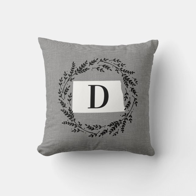 Coussin North Dakota Rustic Wreath Monogram Jeu d'oreiller (Recto)