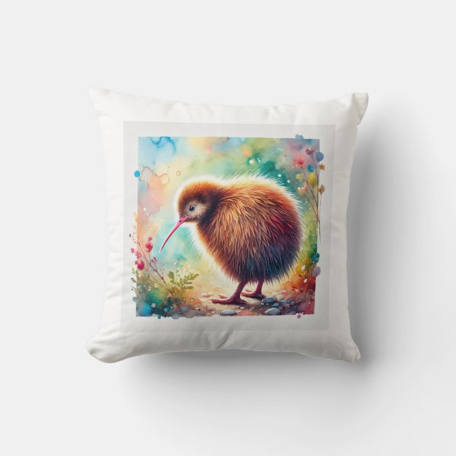 Coussin North Island Brown Kiwi 210724AREF124 - Watercolor (Recto)