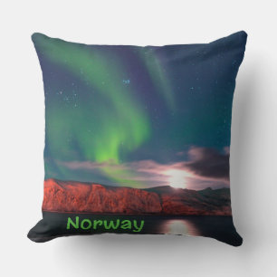 Coussin Norvège Lumières nordiques scandinaves Clips rouge