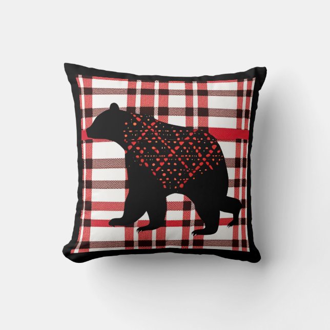 Coussin Norwood Rustique Ours Noir Silhouette Sur Plaid (Recto)