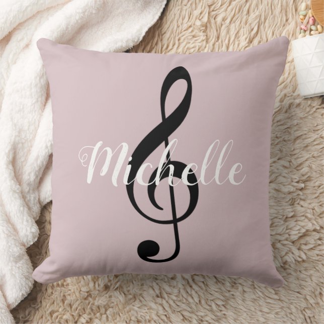Coussin note de musique de clé treize nom monogramme+rose  (Couverture)
