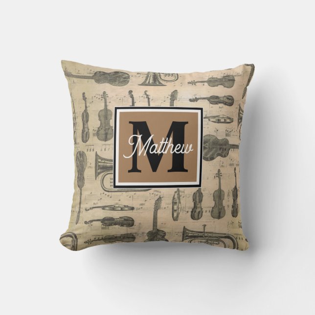 Coussin Note musicale vintage Monogramme musicien (Recto)