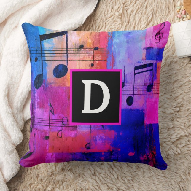 Coussin Notes de musique abstraites jaunes rouges bleues m (Couverture)