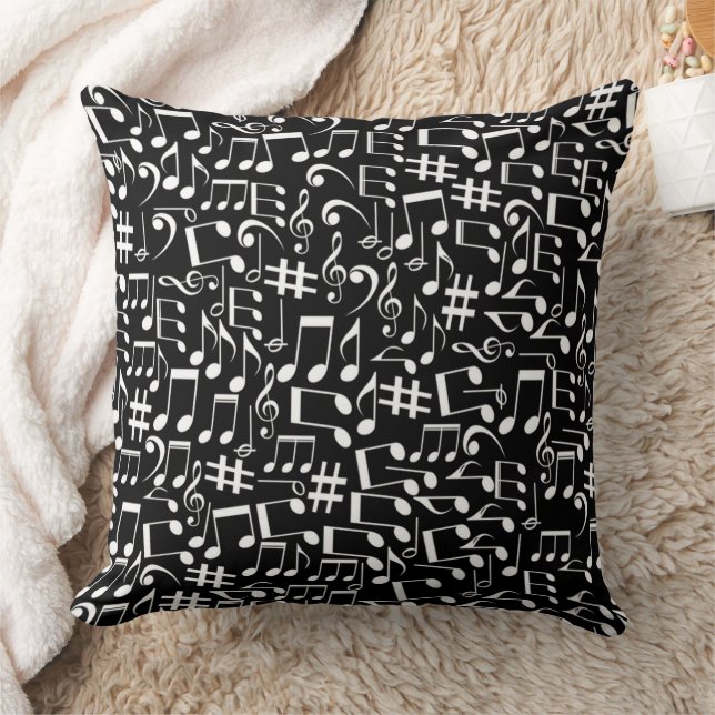 Coussin Notes de musique blanches dansantes Amateurs de mu (Couverture)