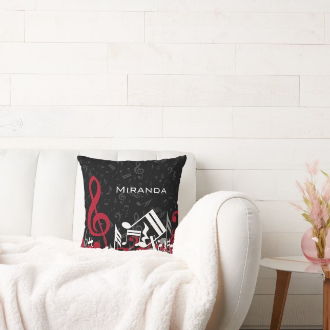 Coussin Notes de musique brouillées Rouge blanc gris sur n (Canapé)