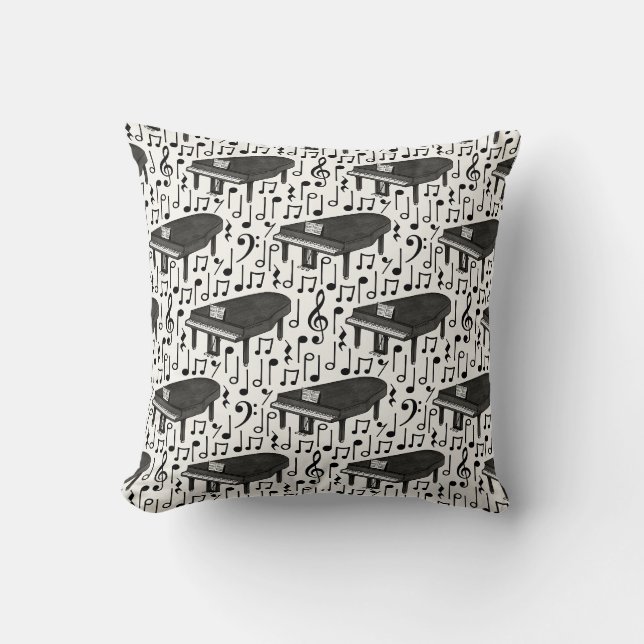 Coussin Notes de musique de piano à queue motif pianiste m (Recto)