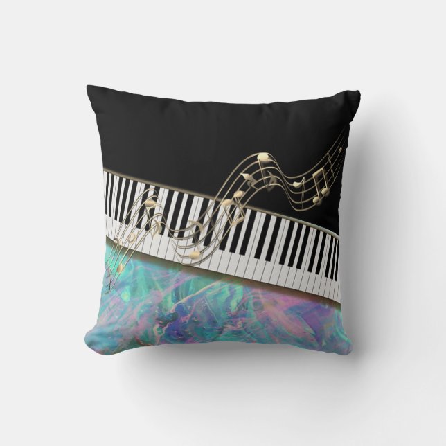 Coussin Notes de musique dorées élégantes,Touche de piano, (Recto)