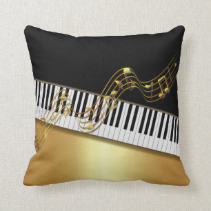Coussin Notes de musique dorées élégantes,Touche de piano,