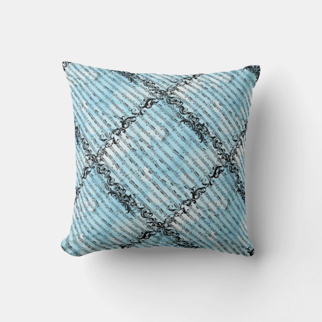 COUSSIN NOTES DE MUSIQUE EN BLEU AVEC DES CHALEINES FLORAL (Recto)