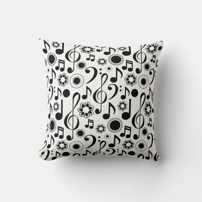 Coussin Notes de musique et Clefs noir et blanc (Recto)