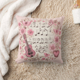 Coussin Notes de musique et Fleurs style rétro