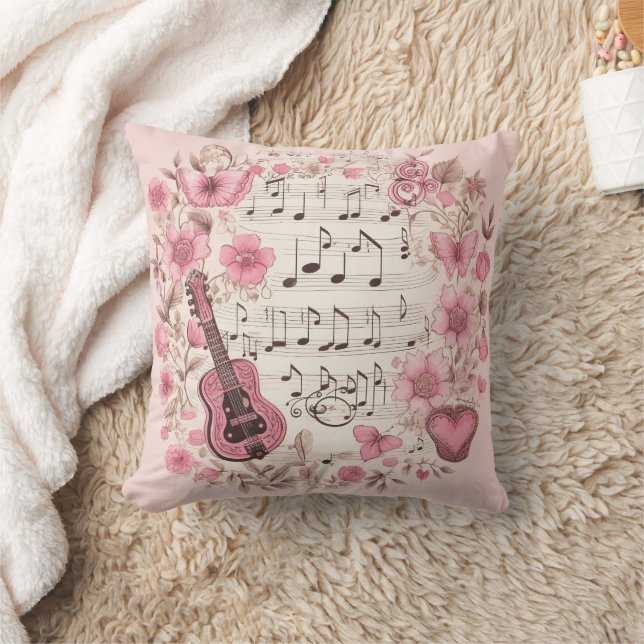 Coussin Notes de musique et Fleurs style rétro (Couverture)