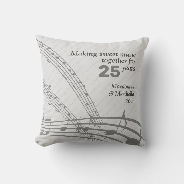 Coussin Notes de musique | Moderne | 25e Mariage ARGENT (Recto)