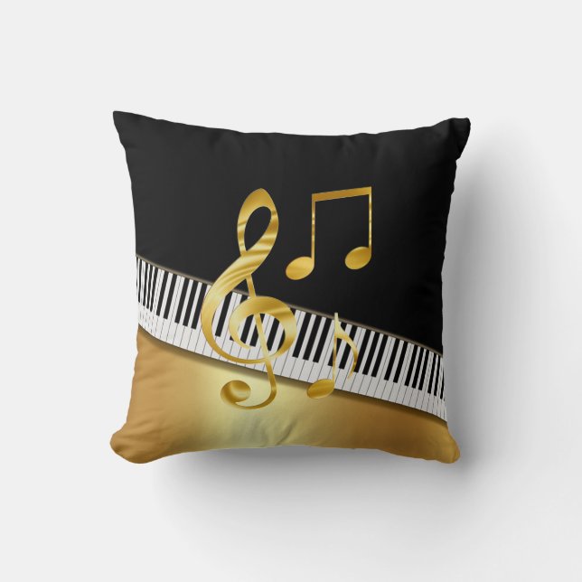 Coussin Notes de musique moderne Black Gold, Touches de pi (Recto)