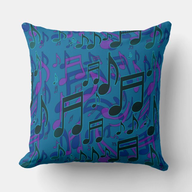 Coussin Notes de Musique Motif Musical Bleu Vert Violet (Recto)