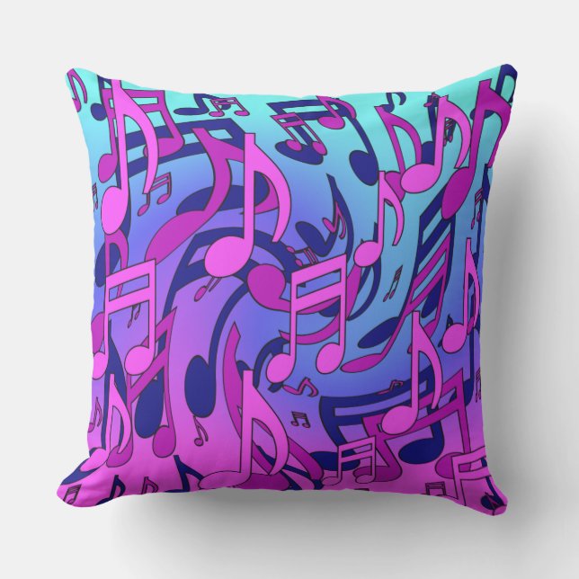 Coussin Notes de musique motif rose bleu violet aqua animé (Recto)