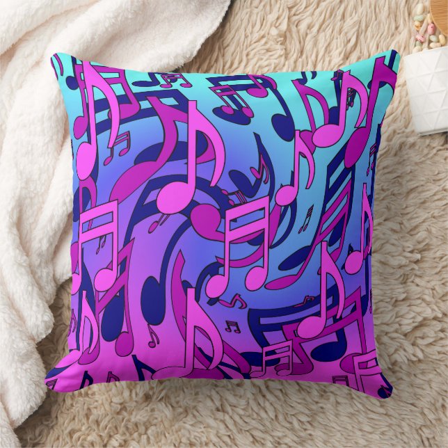 Coussin Notes de musique motif rose bleu violet aqua animé (Couverture)