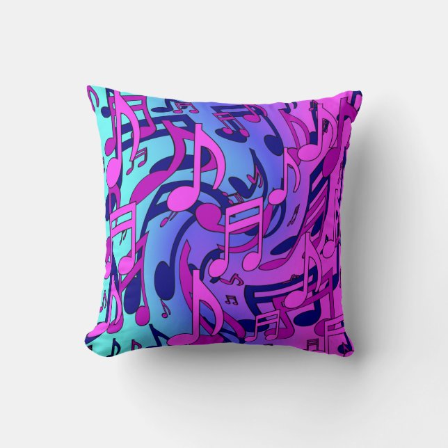 Coussin Notes de musique rose bleu violet aqua motif artis (Recto)