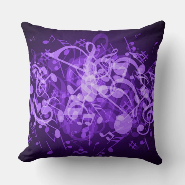 Coussin Notes de musique violet brillant Lancer l'oreiller (Recto)