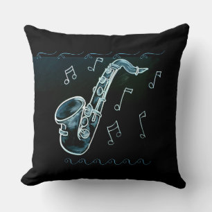 Coussin Notes De Saxophone Et De Musique Lancer L'Oreiller