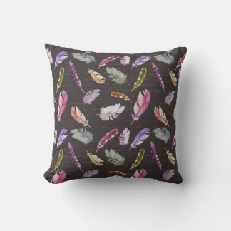 Coussin Notes des plumes : Aquarelle Motif d'oiseaux.