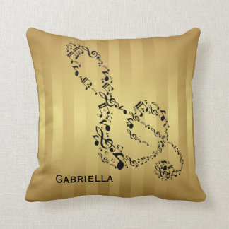 Coussin Notes d'or de musique de clef triple de noir de