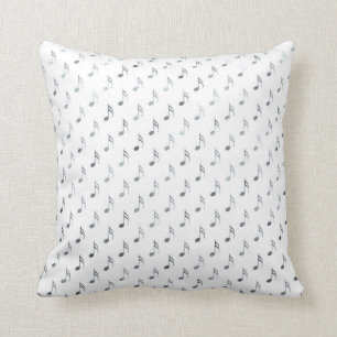 Coussin Notes musicales blanches d'argent Faux Foil métal