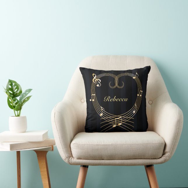 Coussin Notes musicales du coeur d'or personnalisées (Chaise)
