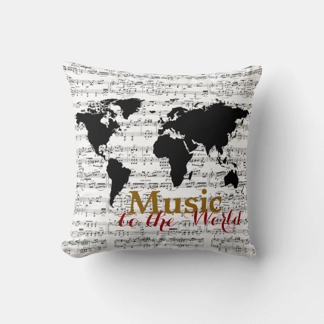 Coussin Notes musicales et carte noire (Recto)