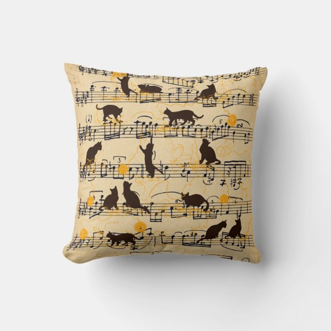 Coussin Notes musicales et chatons (Recto)