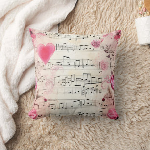 Coussin Notes musicales et design Vintage Rose