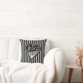 Coussin Notes musicales et piano noir et blanc élégant