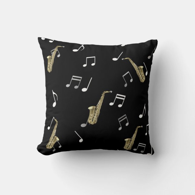 Coussin Notes musicales et saxophones Jazzy (Recto)