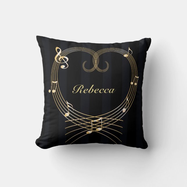 Coussin Notes musicales personnalisées de coeur d'or (Recto)