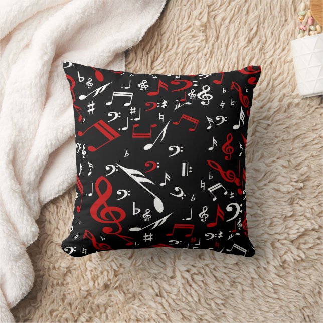 Coussin Notes musicales rouges blanches et noires (Couverture)