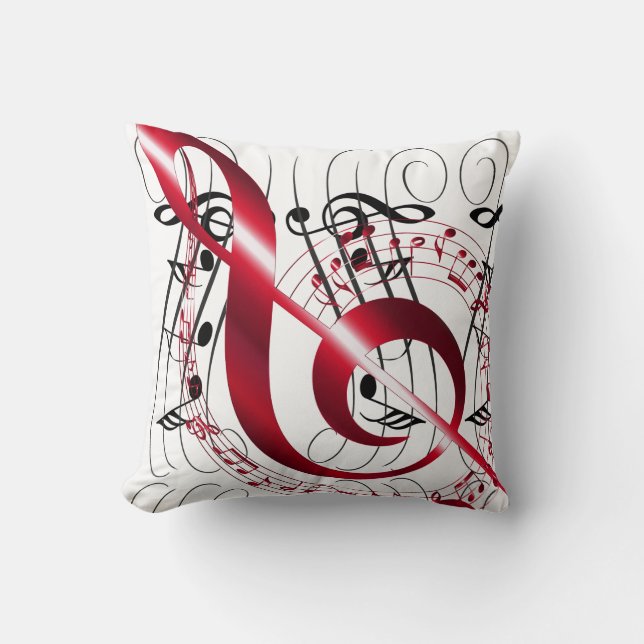 Coussin Notes rouges et noires de musique sur le blanc (Recto)