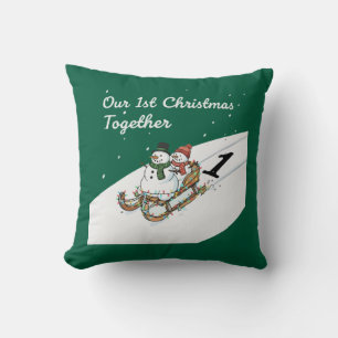 Coussin Notre 1er Noël Ensemble Joli Couple de Bonhomme