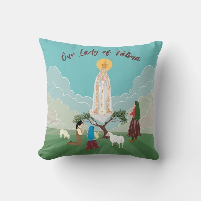 Coussin Notre-Dame de Fatima et les trois bergers (Recto)