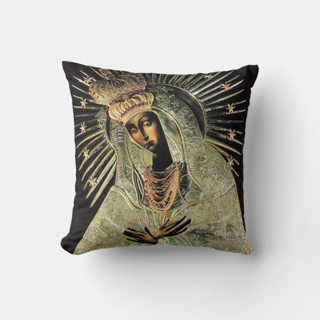 Coussin Notre-Dame de la Porte de l'Aube Noir et Or (Recto)