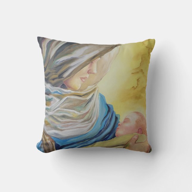 Coussin Notre Dame du Silence tenant le bébé Jésus (Recto)